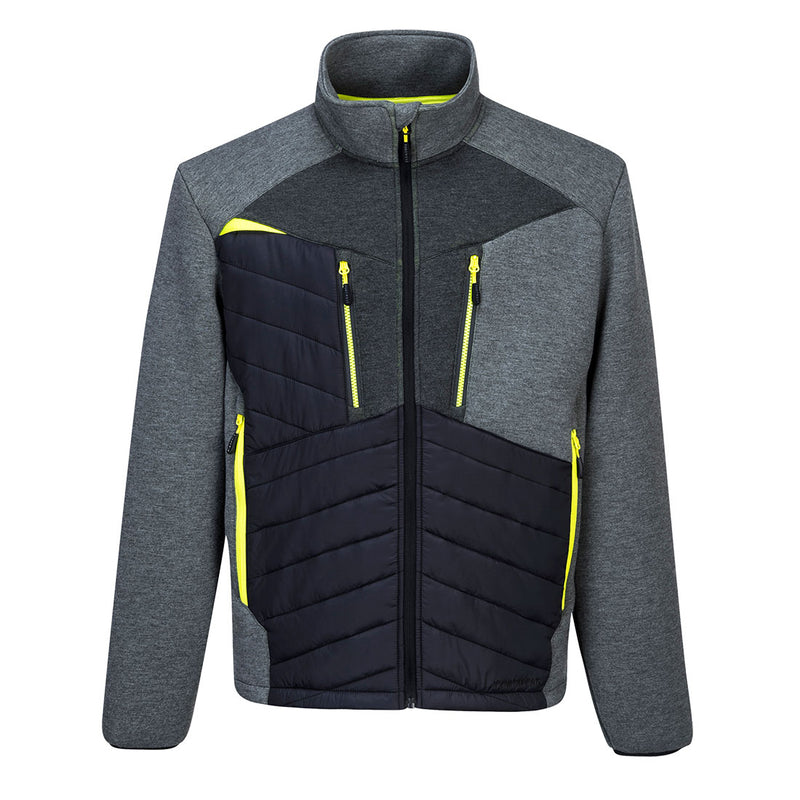 Dark grey Portwest DX4 Hybrid Baffle Jacket combining insulation with flexibility.
