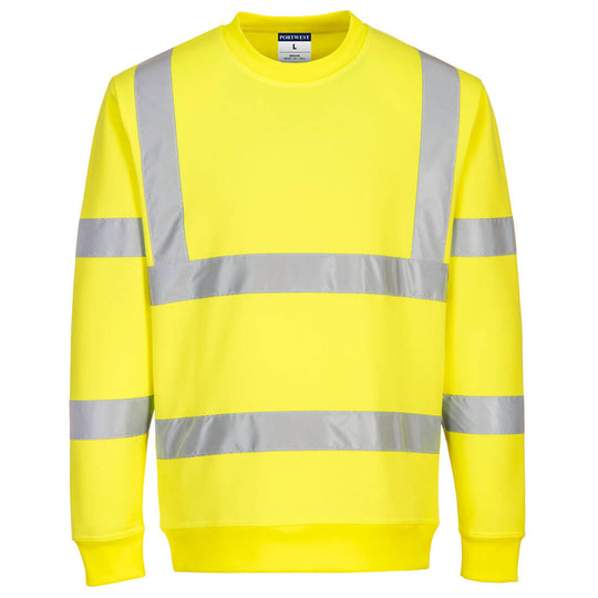 Eco-friendly yellow high-visibility sweatshirt offering comfort and enhanced visibility.