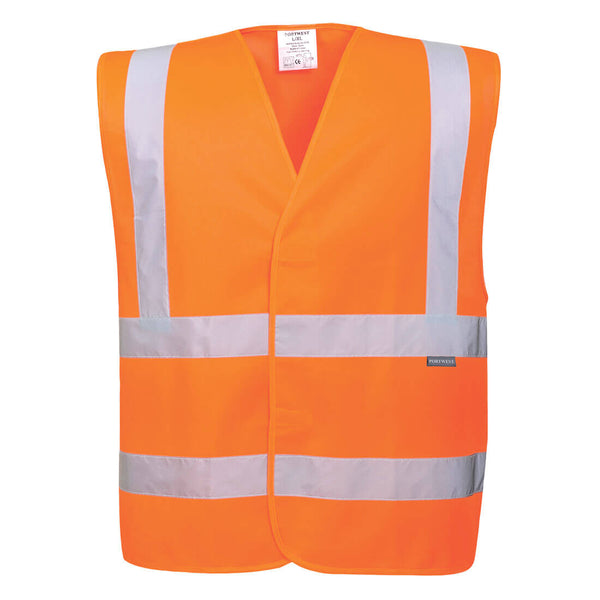 Eco-friendly orange high-visibility vest available in a convenient 10-pack for teams.