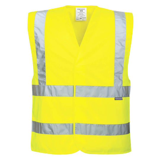 Eco-friendly yellow high-visibility vest sold in a 10-pack for collective safety solutions.