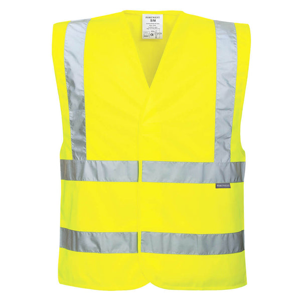 Eco-friendly yellow high-visibility vest sold in a 10-pack for collective safety solutions.