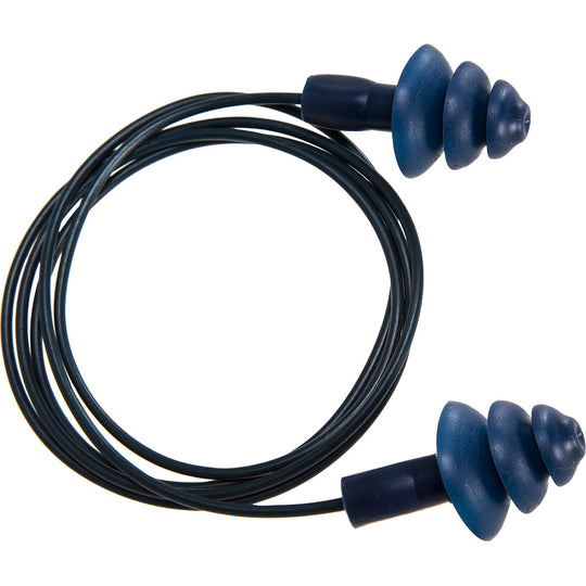 Blue Portwest EP07 detectable corded TPR ear plugs for food industries.