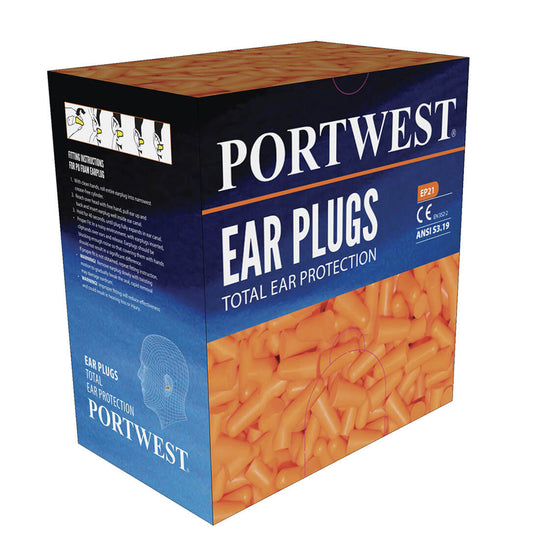 Portwest EP21 refill pack of 500 orange foam ear plugs for dispensers.