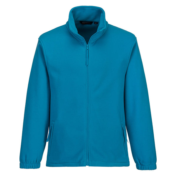 Stylish aqua blue Portwest Men's Aran Fleece offering comfort and warmth.