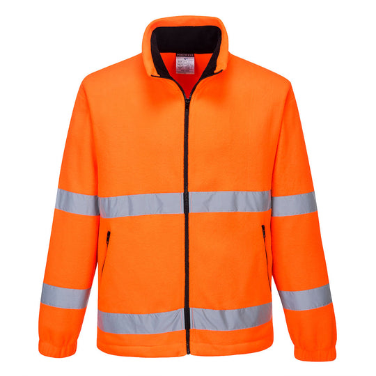Orange high-visibility Portwest Essential Fleece providing warmth and enhanced safety.