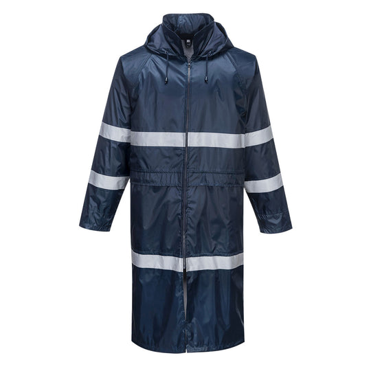Navy blue Portwest Classic Iona Rain Coat offering reliable waterproof protection.