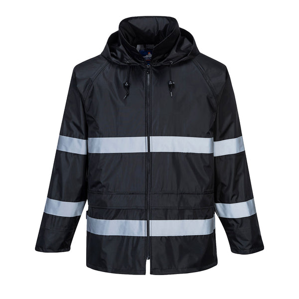 Black Portwest Classic Iona Rain Jacket combining waterproof protection with visibility.