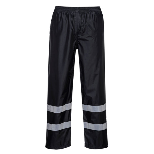 Portwest Classic Rain Trouser with reflective tape in black.
