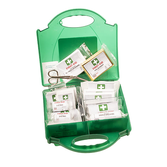 Green Portwest FA11 workplace first aid kit bag for 25 persons.