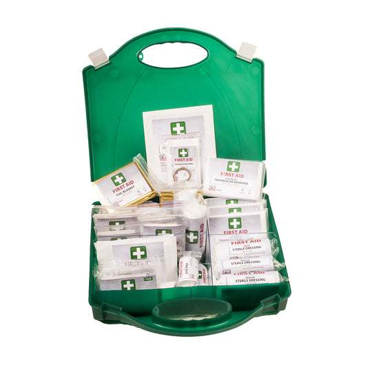 Green Portwest FA12 workplace first aid kit for up to 100 persons.