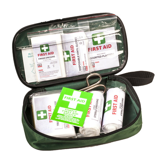 Portwest FA21 compact vehicle first aid kit for up to 2 people.