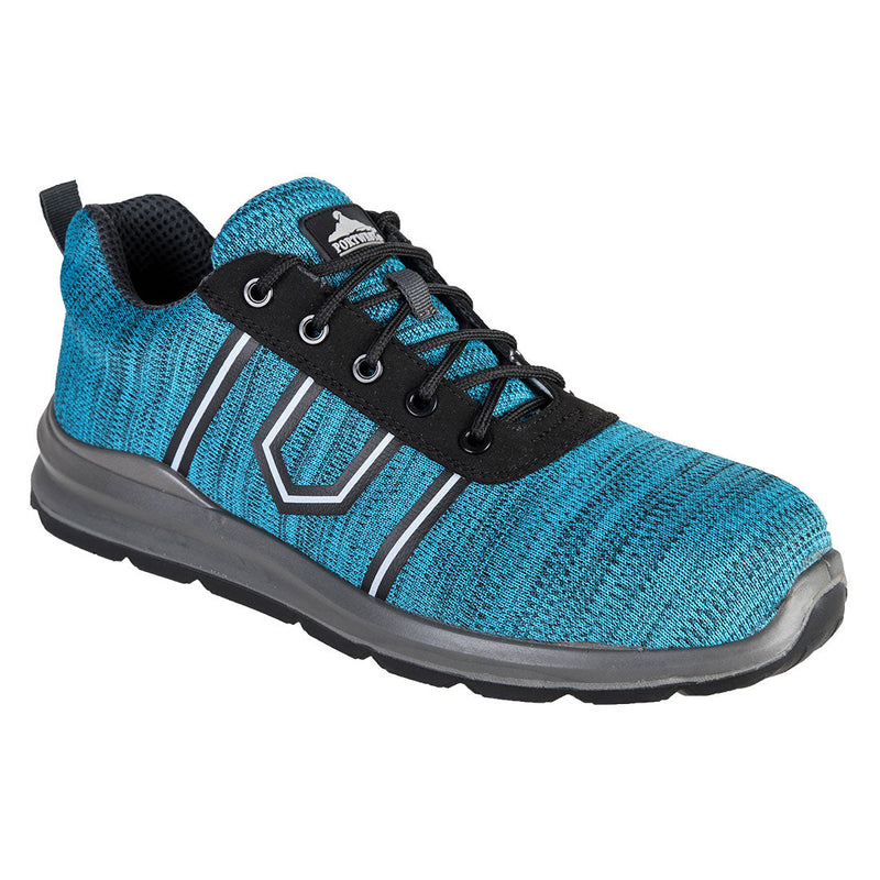 Terracotta safety trainer with composite toe and cushioned collar