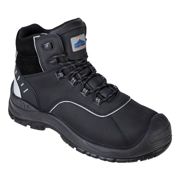 Black lace-up safety boot with composite toe and padded collar