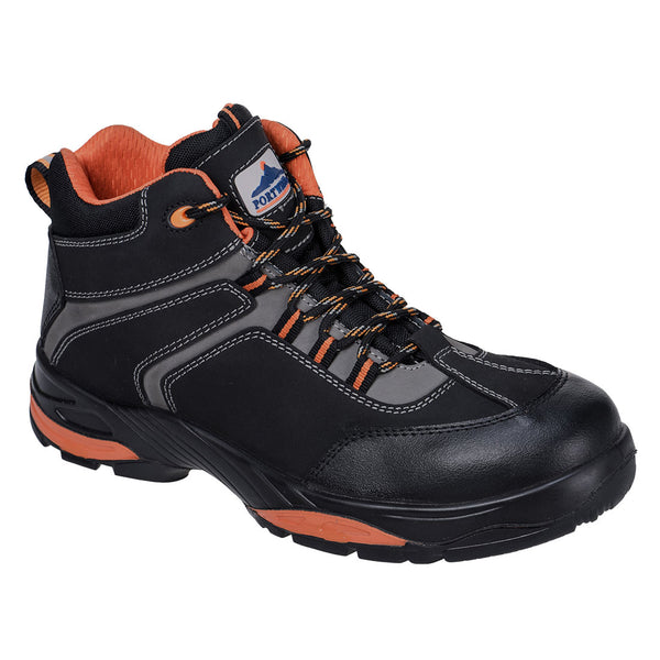 Black high-cut safety boot with composite toe and heat-resistant outsole