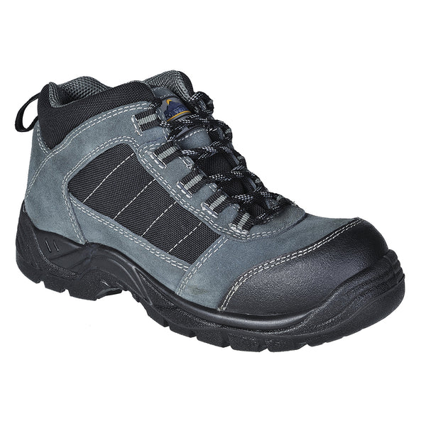 Black trekking-style safety boot with composite toe and slip-resistant sole