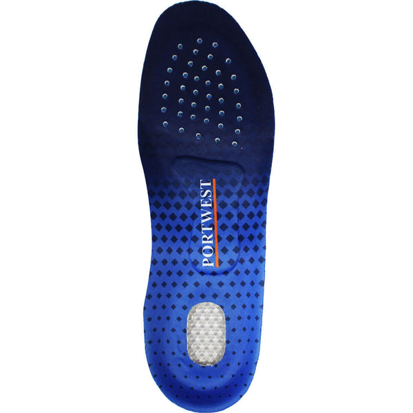 Blue contoured comfort insole with arch support for enhanced cushioning