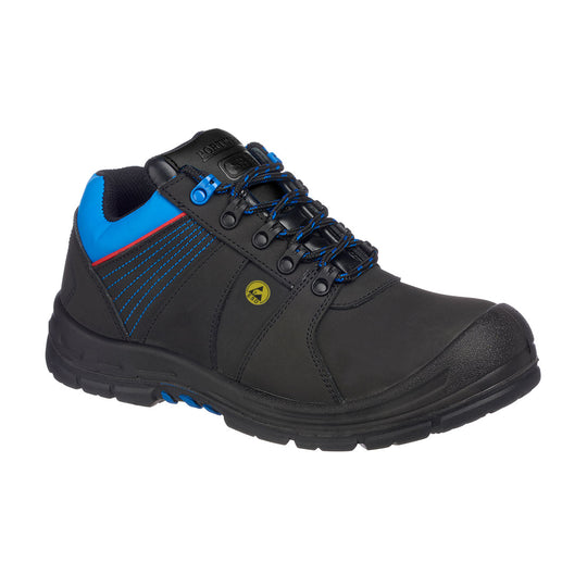 Black Compositelite safety shoe with ESD protection, lightweight composite toe, and cushioned sole.