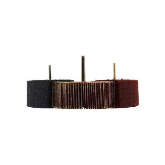 A 50mm by 30mm spindle-mounted flap wheel from Abracs with an 80 grit finish.
