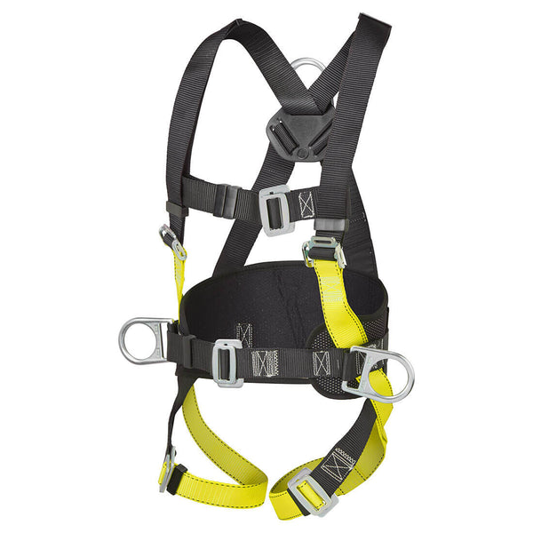 Black comfort plus harness with extra padding and two attachment points for safety.
