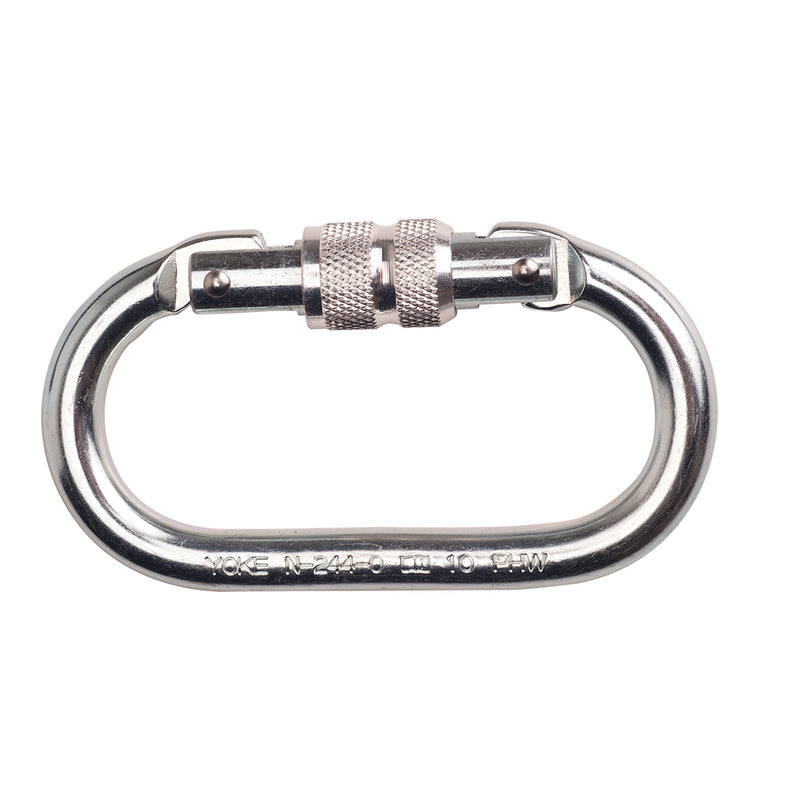 Screwgate carabiner with robust steel body for secure and reliable safety line connections