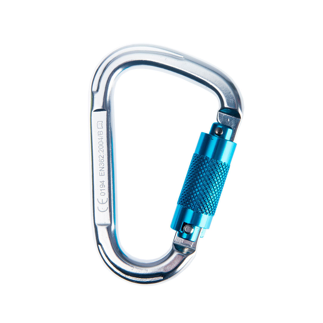 Lightweight aluminium carabiner with twist lock mechanism for secure equipment connection