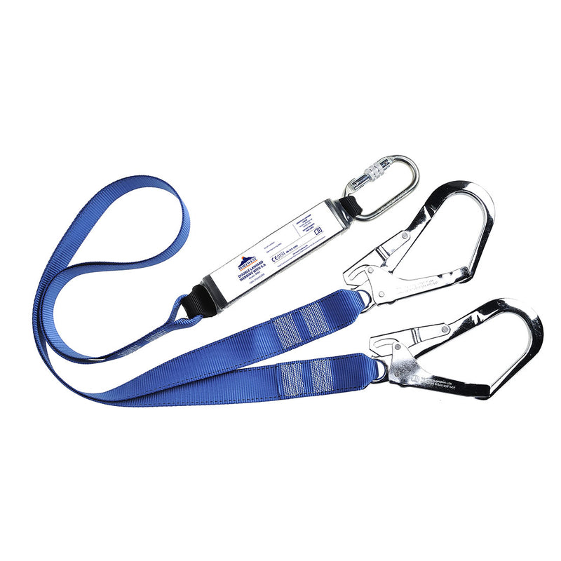 Double 1.8m webbing lanyard with shock absorber and dual safety hooks