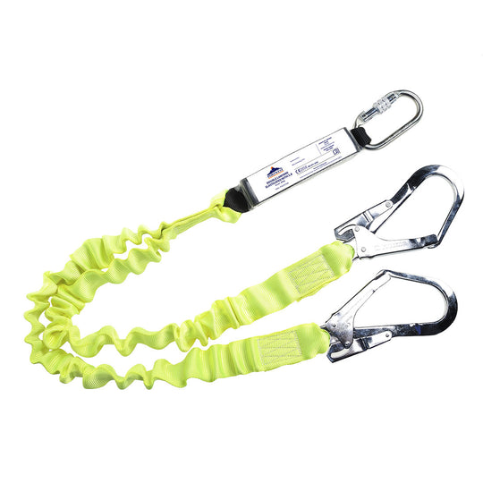 Double elasticated 1.8m lanyard with shock absorber and high-visibility safety hooks
