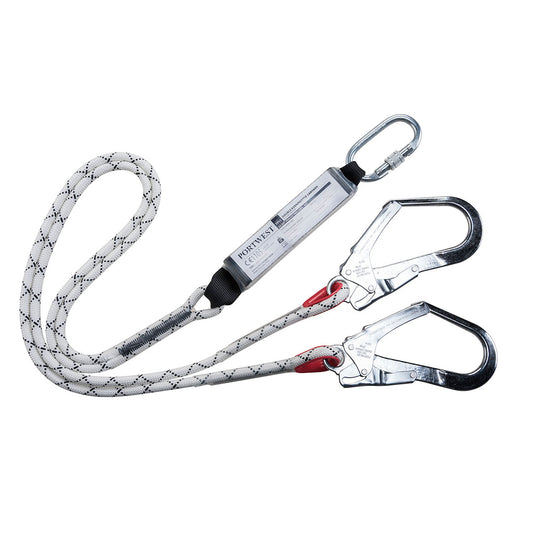Double 1.8m kernmantle lanyard with shock absorber for enhanced fall protection