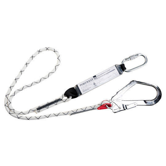 Single 1.8m kernmantle lanyard with shock absorber for secure fall arrest