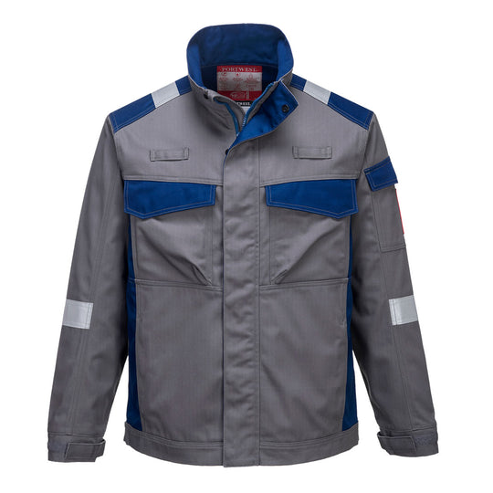 Green Portwest Bizflame Ultra Two-Tone Jacket providing superior flame resistance.