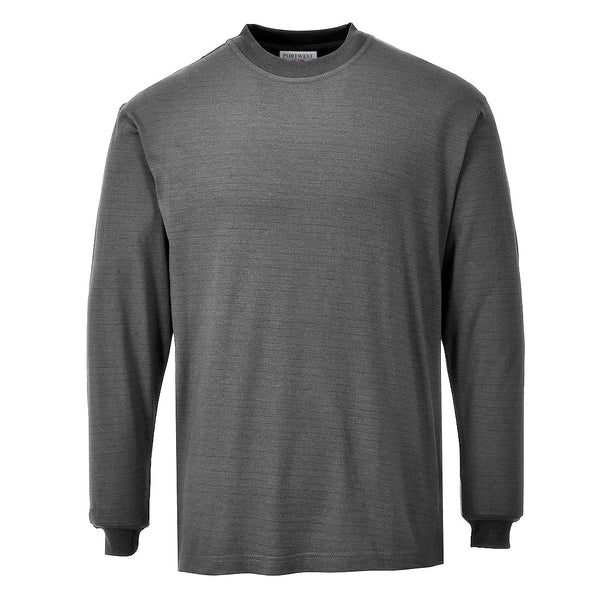 Green flame-resistant anti-static long-sleeve t-shirt providing reliable protection.