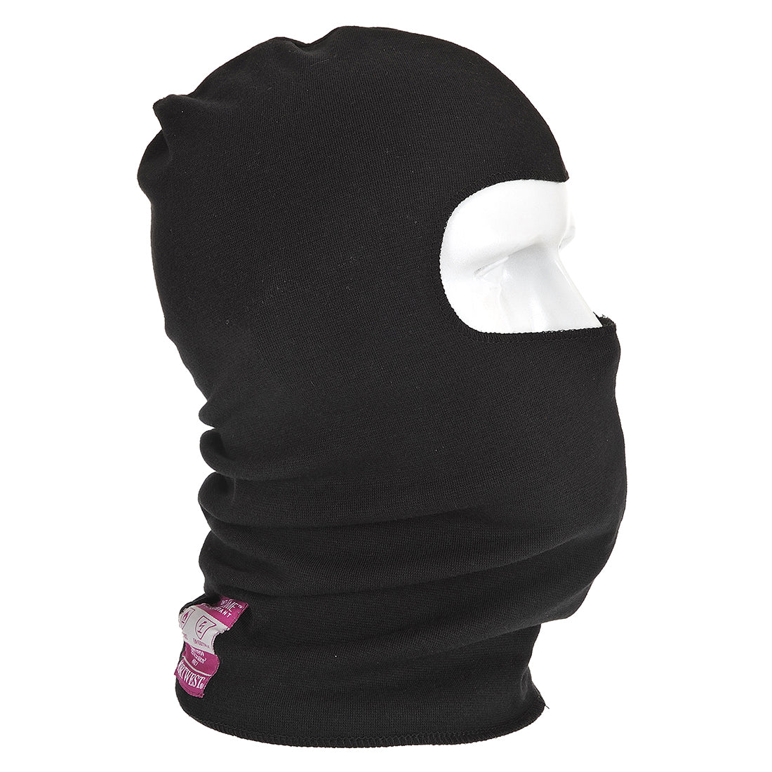 Black flame-resistant anti-static balaclava providing comprehensive head and neck protection.