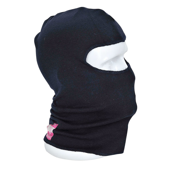 Navy flame-resistant anti-static balaclava designed for safety in high-risk environments.