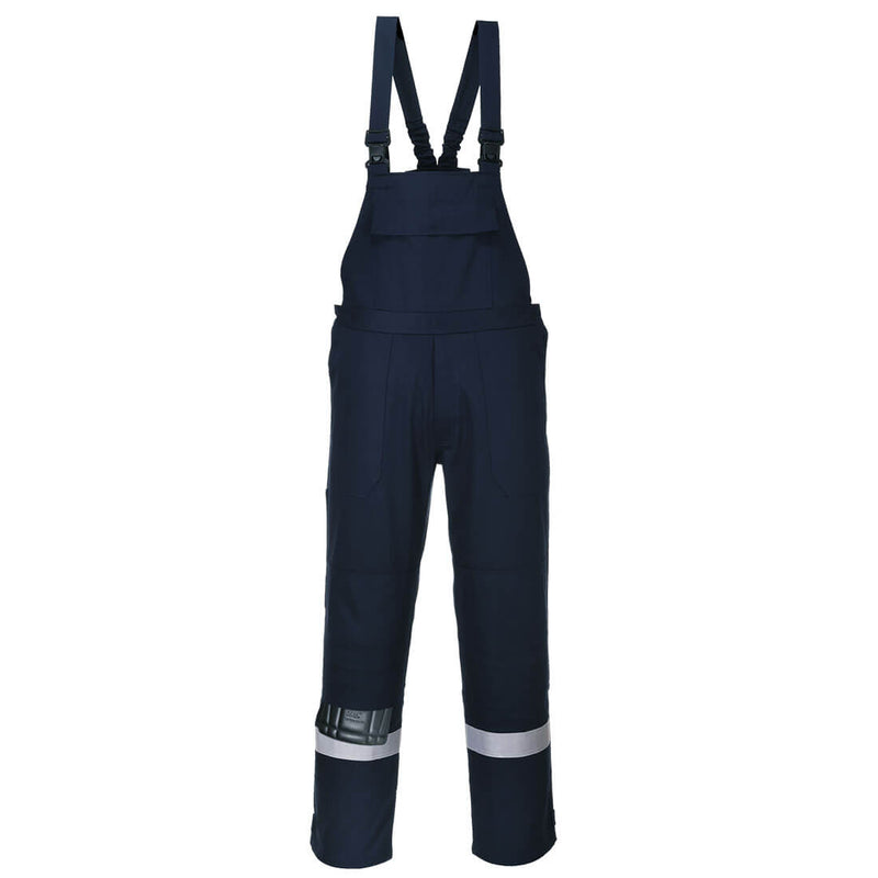 Portwest Bizflame Plus Bib and Brace (FR27) in a two-tone navy and royal blue design for high visibility.