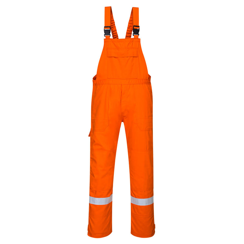 Portwest Bizflame Plus Bib and Brace (FR27) in a vibrant orange and navy combination for maximum visibility.