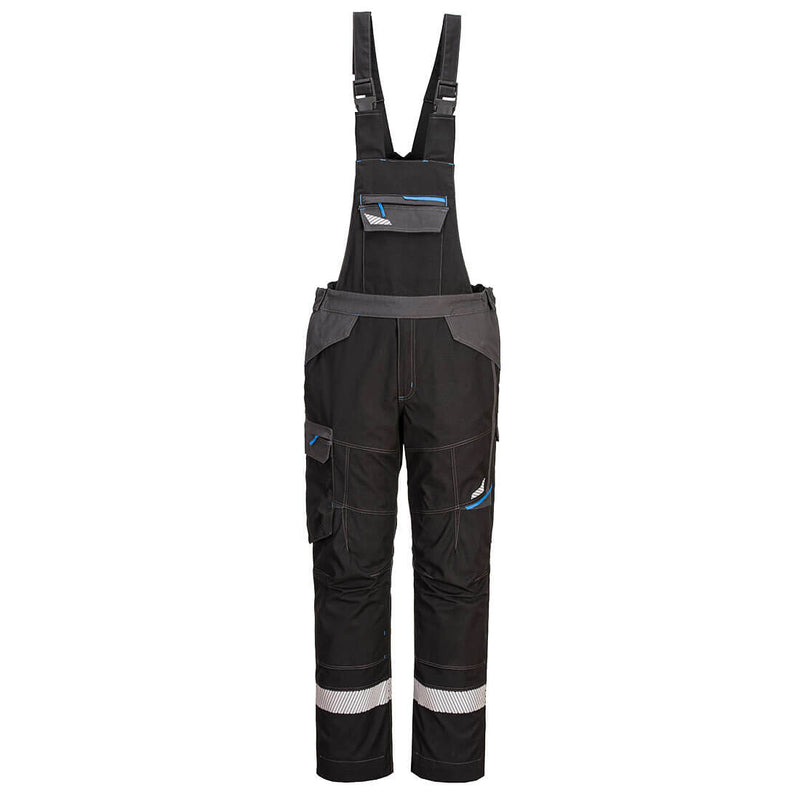 Portwest WX3 FR Bib & Brace (FR405) in black, offering flame-resistant protection and modern design.