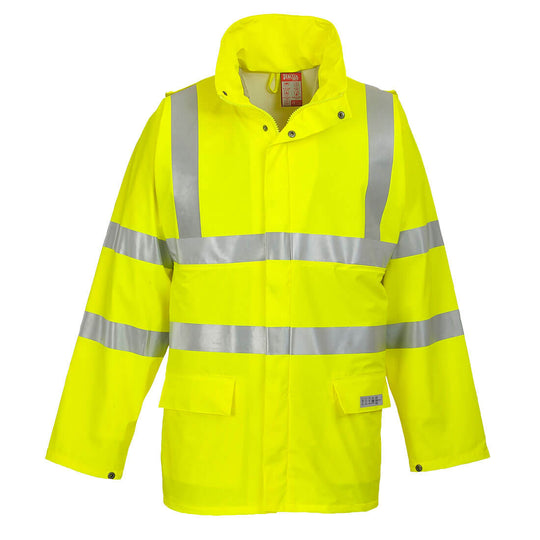 Yellow Portwest Sealtex Flame Hi-Vis Jacket FR41 for wet environments and fire safety