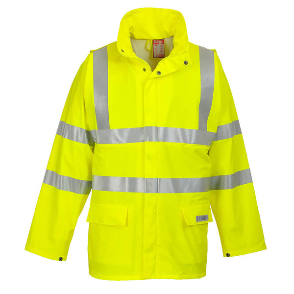 Yellow Portwest Sealtex Flame Hi-Vis Jacket FR41 for wet environments and fire safety