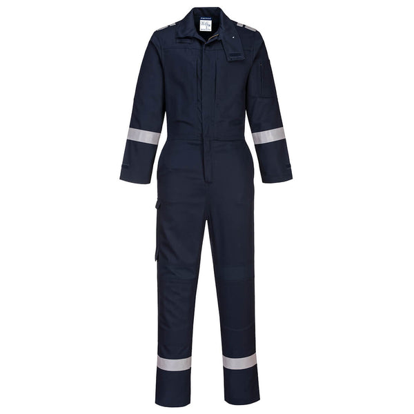Navy Portwest Bizflame Stretch Panelled Coverall FR501 with flexible FR safety material