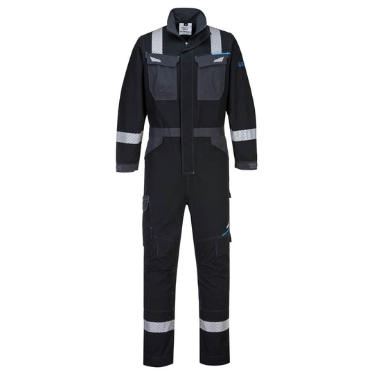 Black Portwest WX3 FR Coverall FR503 designed with ergonomic fit and safety features