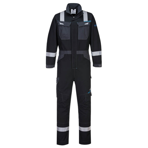 Black Portwest WX3 FR Coverall FR503 designed with ergonomic fit and safety features