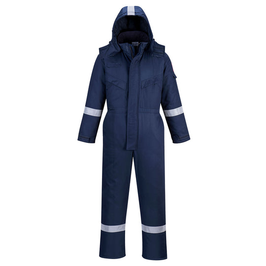 Navy Portwest FR Anti-Static Winter Coverall FR53 with quilted lining for cold weather