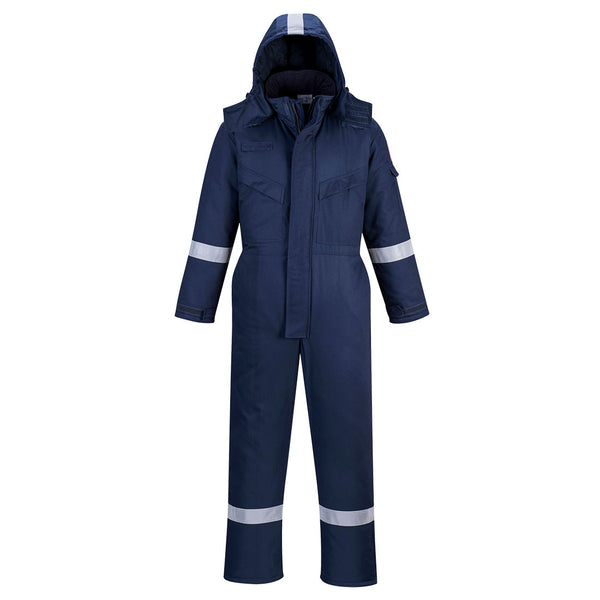 Navy Portwest FR Anti-Static Winter Coverall FR53 with quilted lining for cold weather