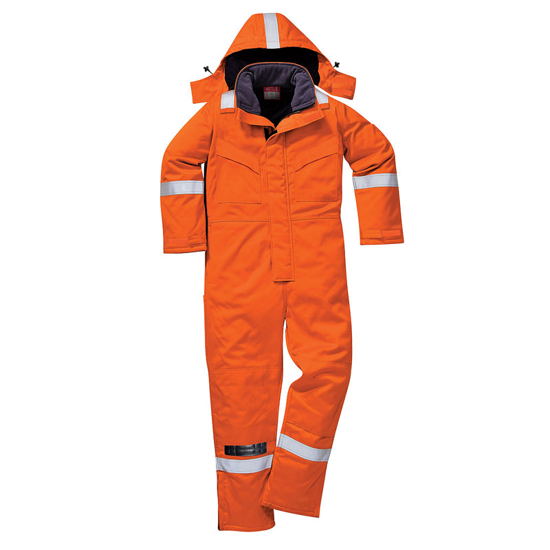 Orange Trim Portwest FR Anti-Static Winter Coverall FR53 for high-risk cold conditions