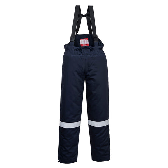 Portwest FR Anti-Static Winter Salopettes (FR58) in navy for cold and hazardous environments.