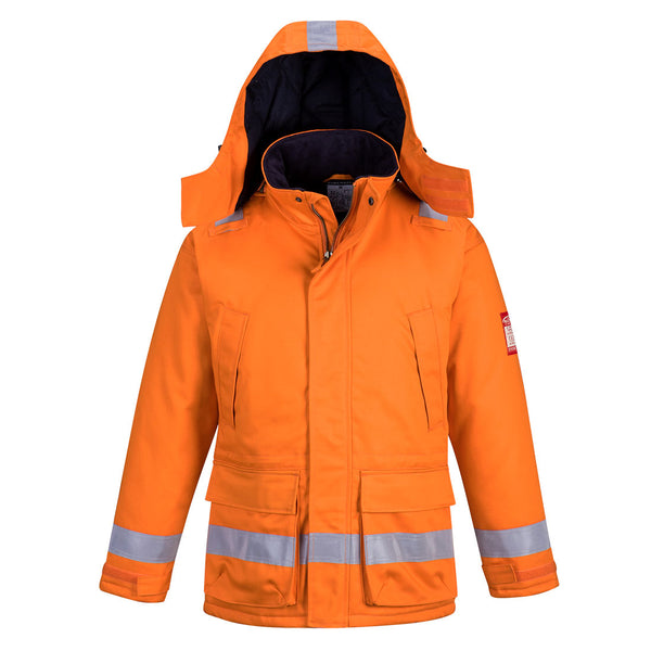Orange Portwest FR Anti-Static Winter Jacket FR59 with thermal insulation and fire safety