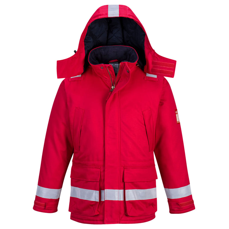 Red Portwest FR Anti-Static Winter Jacket FR59 offering dual protection and warmth