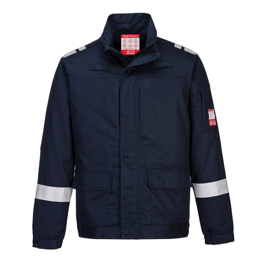 Navy Portwest Lightweight Stretch Panelled Jacket FR601 with ergonomic flame-resistant design