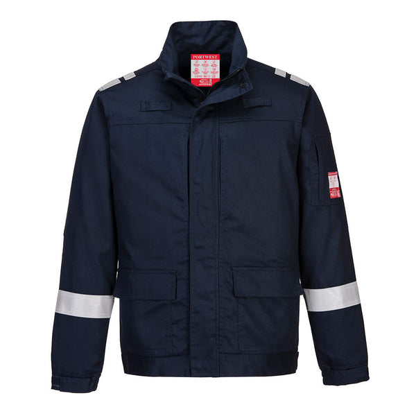 Navy Portwest Lightweight Stretch Panelled Jacket FR601 with ergonomic flame-resistant design