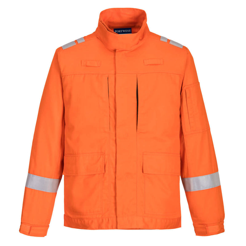 Orange Portwest Lightweight Stretch Panelled Jacket FR601 with durable FR fabric panels
